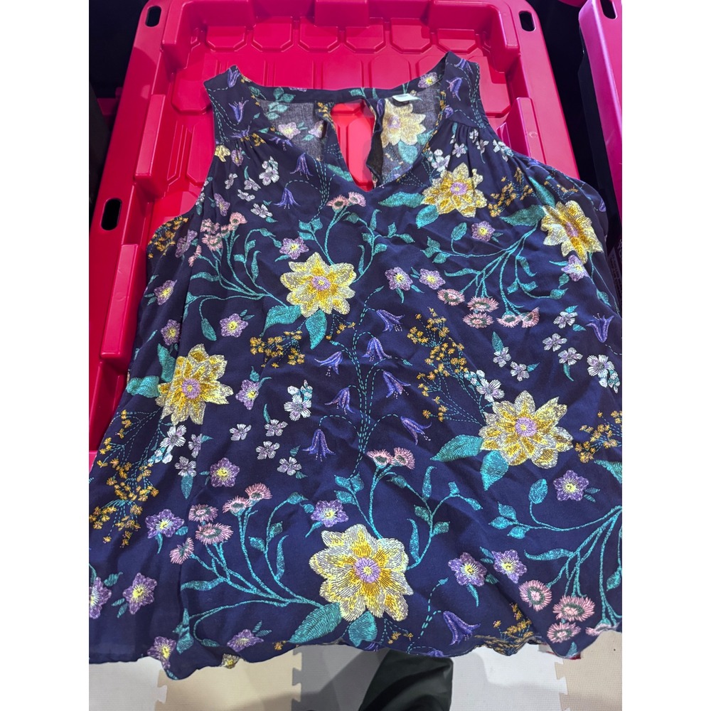 Old Navy Womens XL Navy Blue Floral Sleeveless V-Neck Keyhole Back Blouse Top